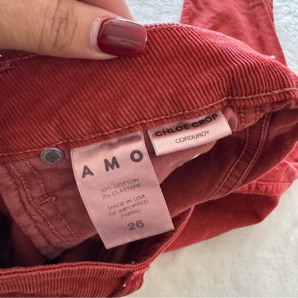 AMO x Free People Washed Red Chloe Corduroy Straight Crop Pants 25 - Picture 6 of 9